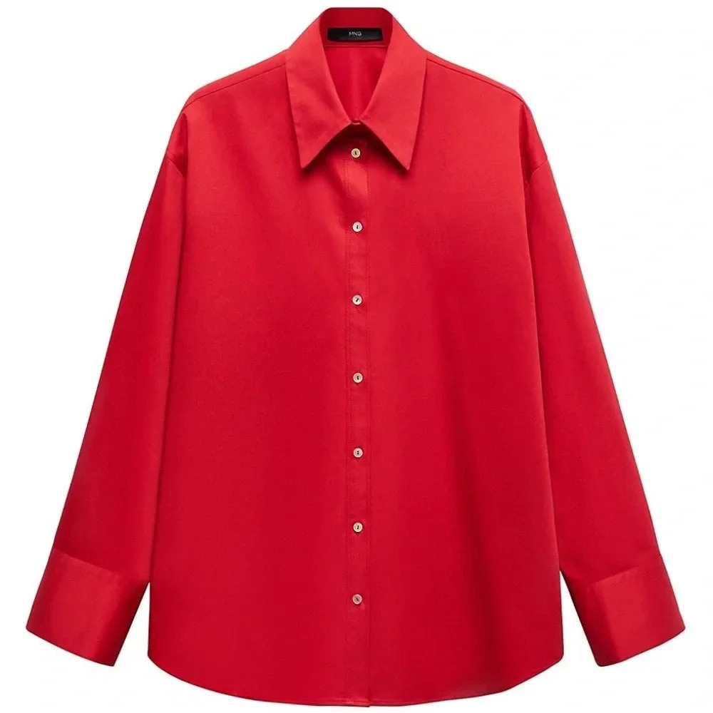 Mango Red Cotton Oversized Dress Shirt NWT - Picture 1 of 11